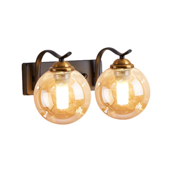 Lisslune | Modernist Bubbly Wall Light Amber/Smoky Grey Glass 1/2-Bulb Salon Wall Mounted Light in Black/Gold