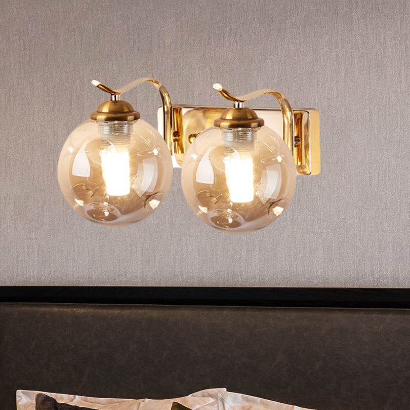 Lisslune | Modernist Bubbly Wall Light Amber/Smoky Grey Glass 1/2-Bulb Salon Wall Mounted Light in Black/Gold