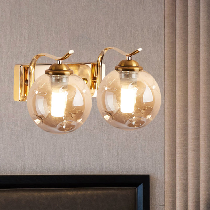 Lisslune | Modernist Bubbly Wall Light Amber/Smoky Grey Glass 1/2-Bulb Salon Wall Mounted Light in Black/Gold