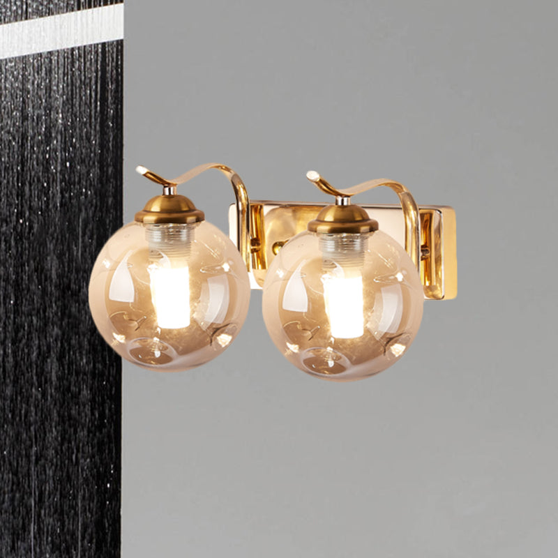 Lisslune | Modernist Bubbly Wall Light Amber/Smoky Grey Glass 1/2-Bulb Salon Wall Mounted Light in Black/Gold