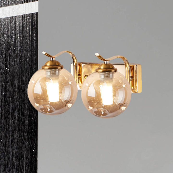 Lisslune | Modernist Bubbly Wall Light Amber/Smoky Grey Glass 1/2-Bulb Salon Wall Mounted Light in Black/Gold