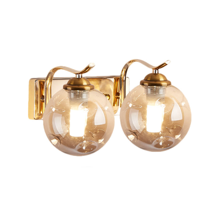 Lisslune | Modernist Bubbly Wall Light Amber/Smoky Grey Glass 1/2-Bulb Salon Wall Mounted Light in Black/Gold