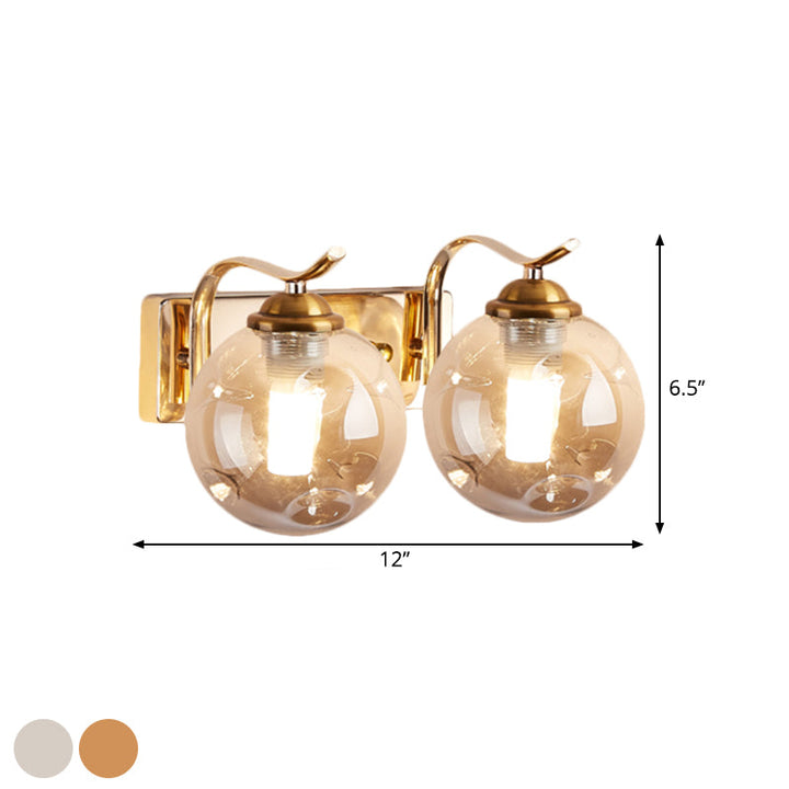 Lisslune | Modernist Bubbly Wall Light Amber/Smoky Grey Glass 1/2-Bulb Salon Wall Mounted Light in Black/Gold