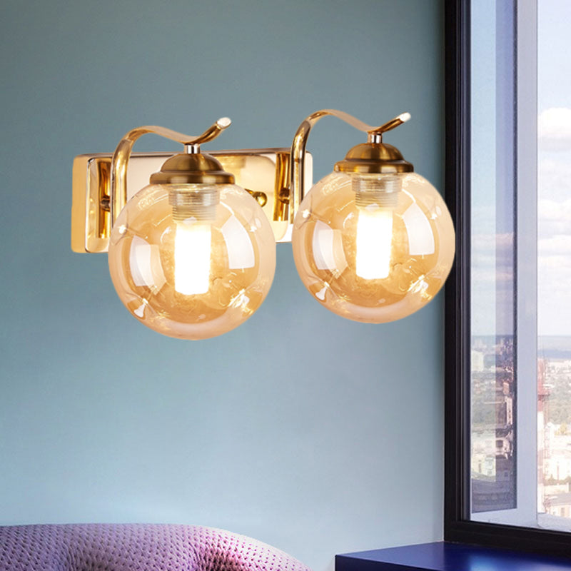 Lisslune | Modernist Bubbly Wall Light Amber/Smoky Grey Glass 1/2-Bulb Salon Wall Mounted Light in Black/Gold