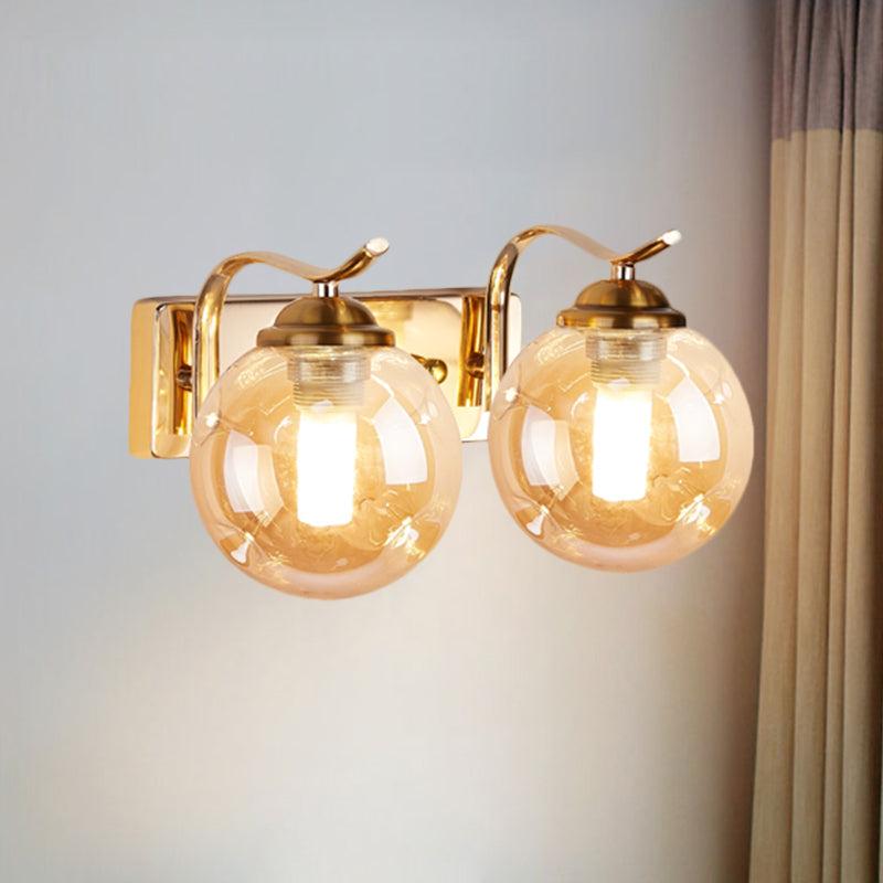 Lisslune | Modernist Bubbly Wall Light Amber/Smoky Grey Glass 1/2-Bulb Salon Wall Mounted Light in Black/Gold
