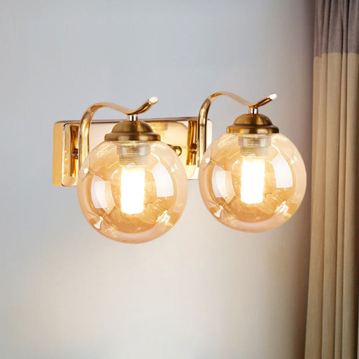 Lisslune | Modernist Bubbly Wall Light Amber/Smoky Grey Glass 1/2-Bulb Salon Wall Mounted Light in Black/Gold