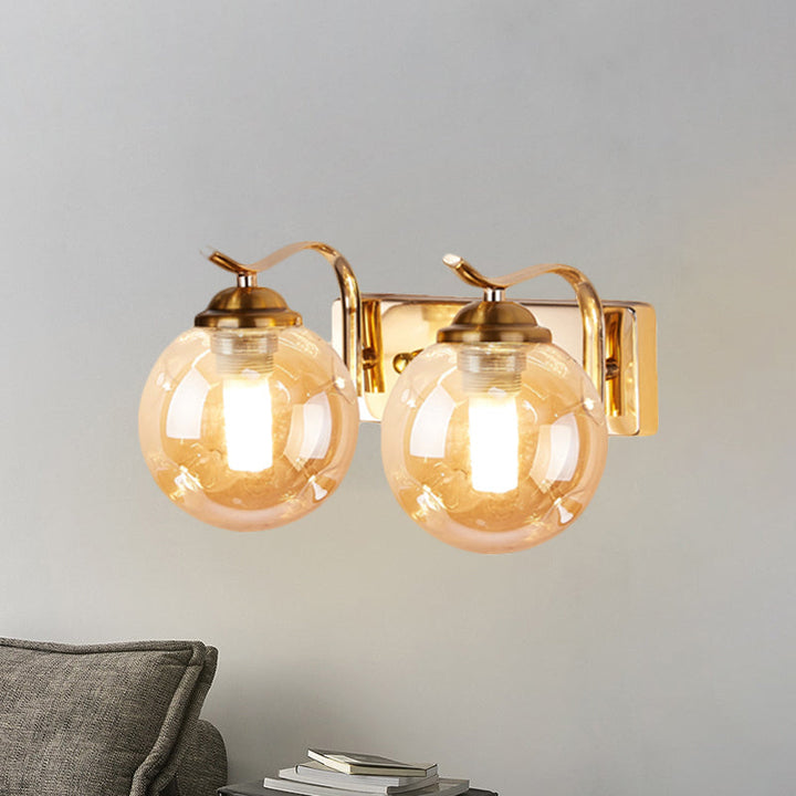 Lisslune | Modernist Bubbly Wall Light Amber/Smoky Grey Glass 1/2-Bulb Salon Wall Mounted Light in Black/Gold