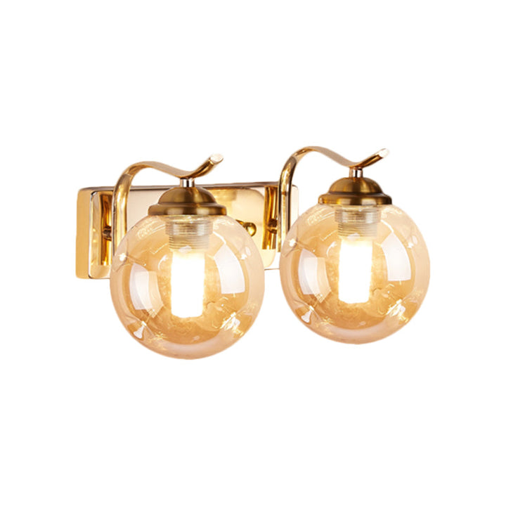 Lisslune | Modernist Bubbly Wall Light Amber/Smoky Grey Glass 1/2-Bulb Salon Wall Mounted Light in Black/Gold