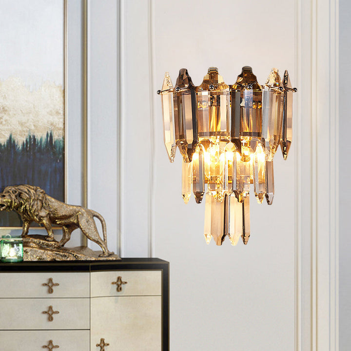 Lisslune | 2 Heads Angled Flush Wall Sconces Modern Gold Crystal Shuttle Wall Mount Light Fixture