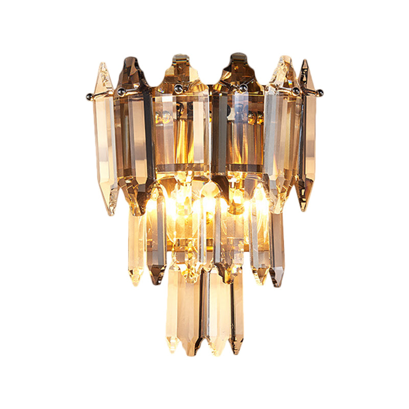 Lisslune | 2 Heads Angled Flush Wall Sconces Modern Gold Crystal Shuttle Wall Mount Light Fixture