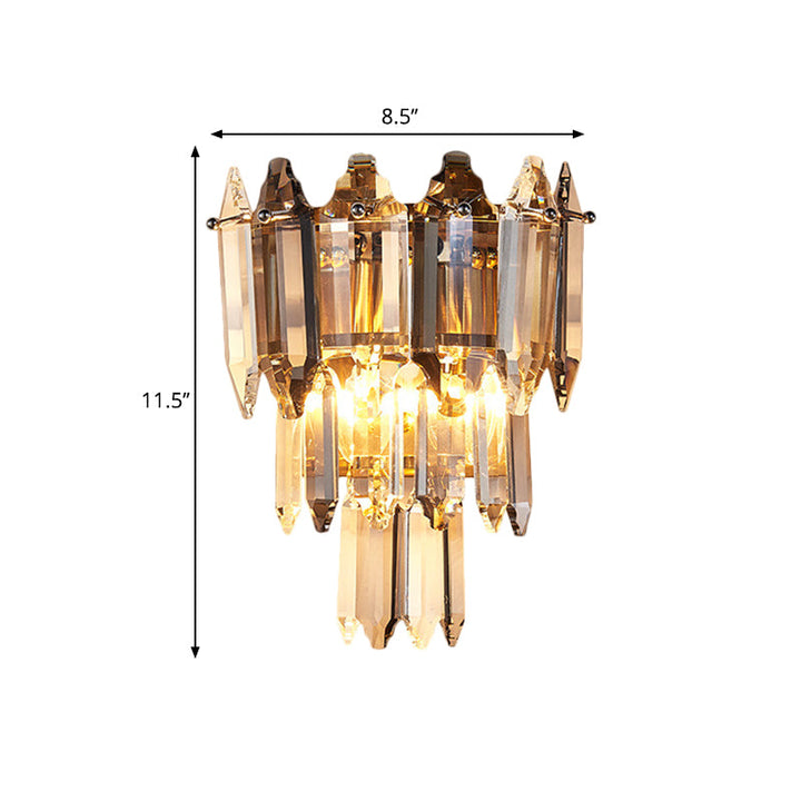 Lisslune | 2 Heads Angled Flush Wall Sconces Modern Gold Crystal Shuttle Wall Mount Light Fixture