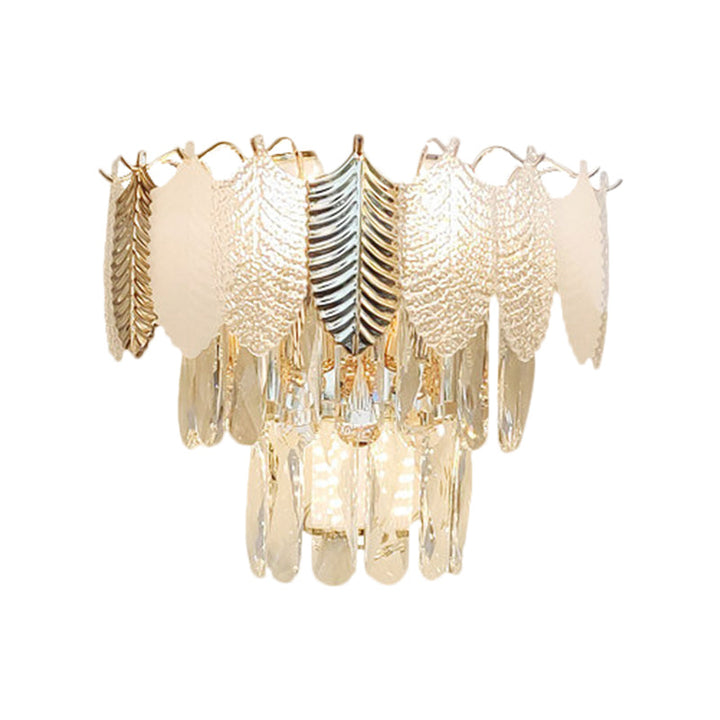 Lisslune | 3 Heads Conical Wall Sconce Light Modern Clear Crystal Wall Lamp with Golden and Acrylic Leaves
