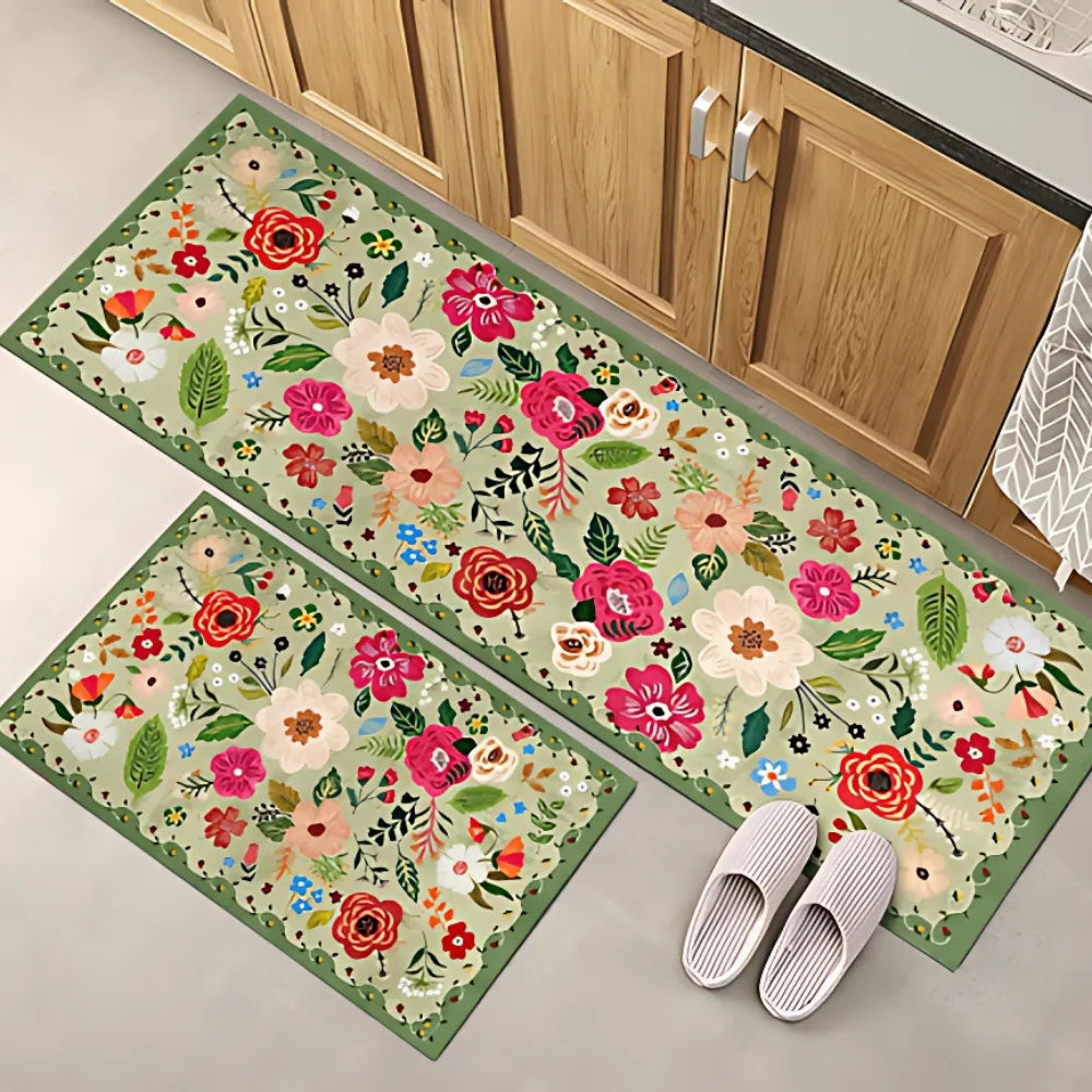 Lisslune | Meadow Boho Floral Kitchen Mat Set