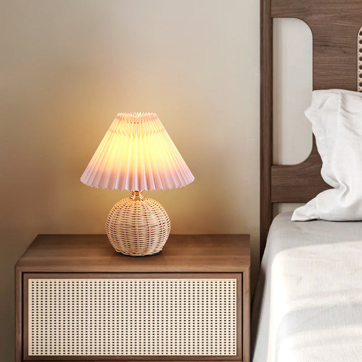 Lisslune | RattaLume Nordic LED Table Lamp | Woven Rattan & Foldable Fabric Shade | Mood Light | Decor for the Bedroom