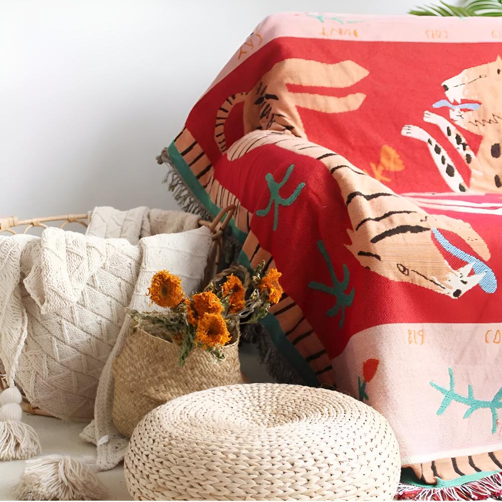Lisslune | Leopard Woven Tassel Blanket
