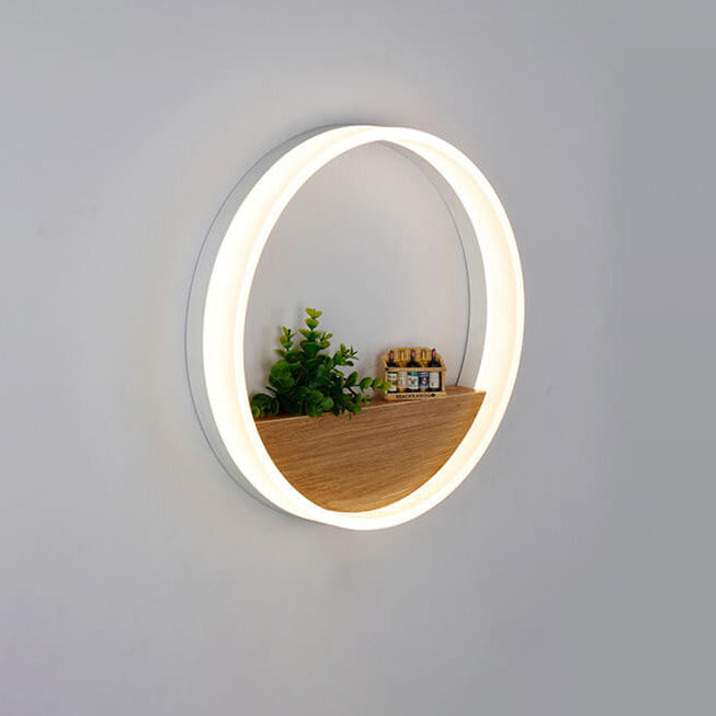 Lisslune | Lumoshelf LED Wall Light | Solid Wood with Shelf | Round Wall Lamp | Warm & White Light