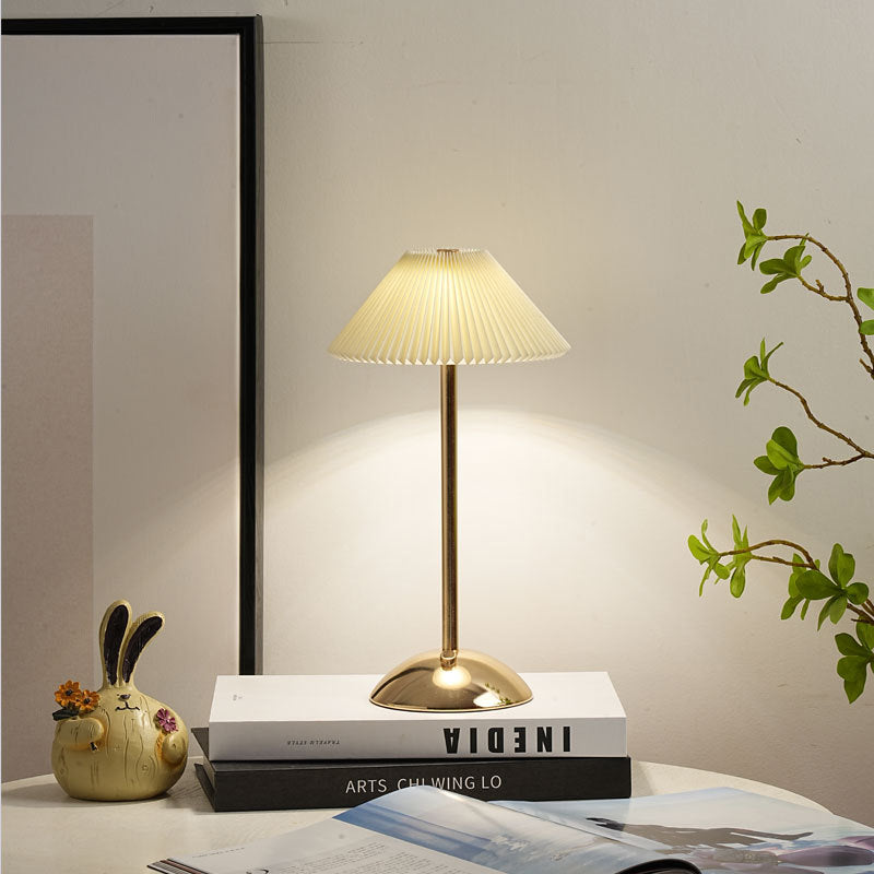 Lisslune | Contemporary Scandinavian rechargeable iron fabric cone pleated LED table lamp for bedside