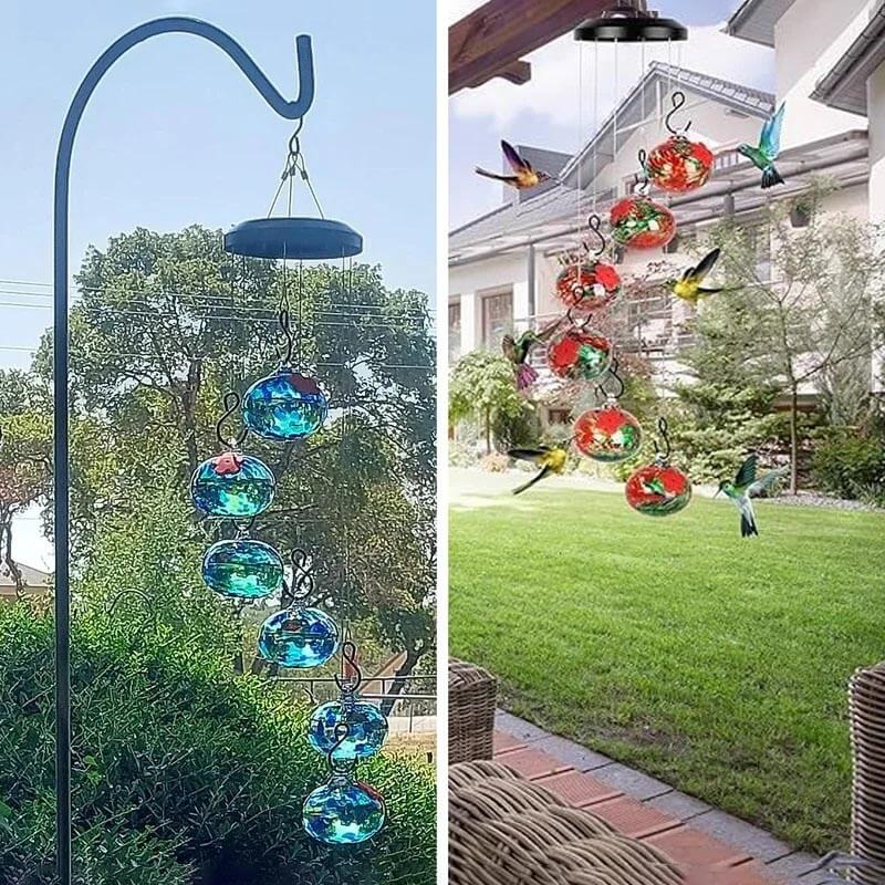 Lisslune | ChimeFeeder handcrafted glass hummingbird feeder with wind chime