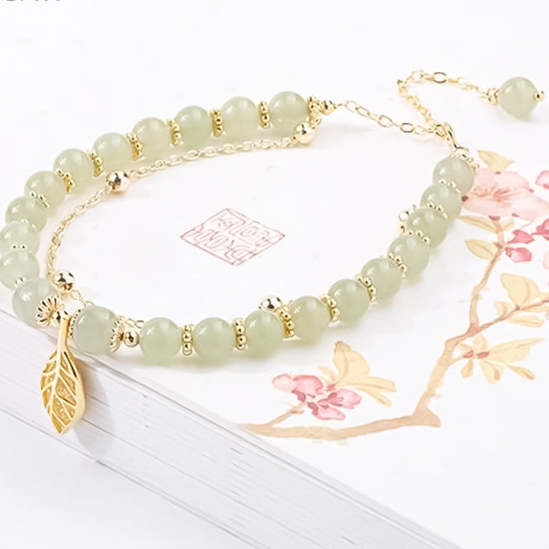 Lisslune | Hetian Jade Bracelet with Leaf