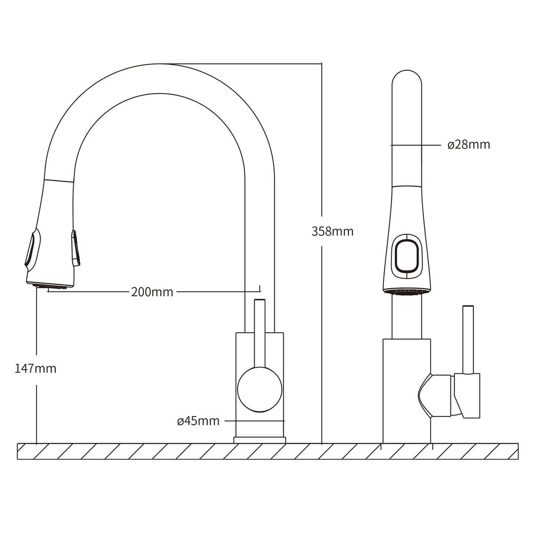 Lisslune | Kitchen faucet with 2 spray types, 360° swivel kitchen tap