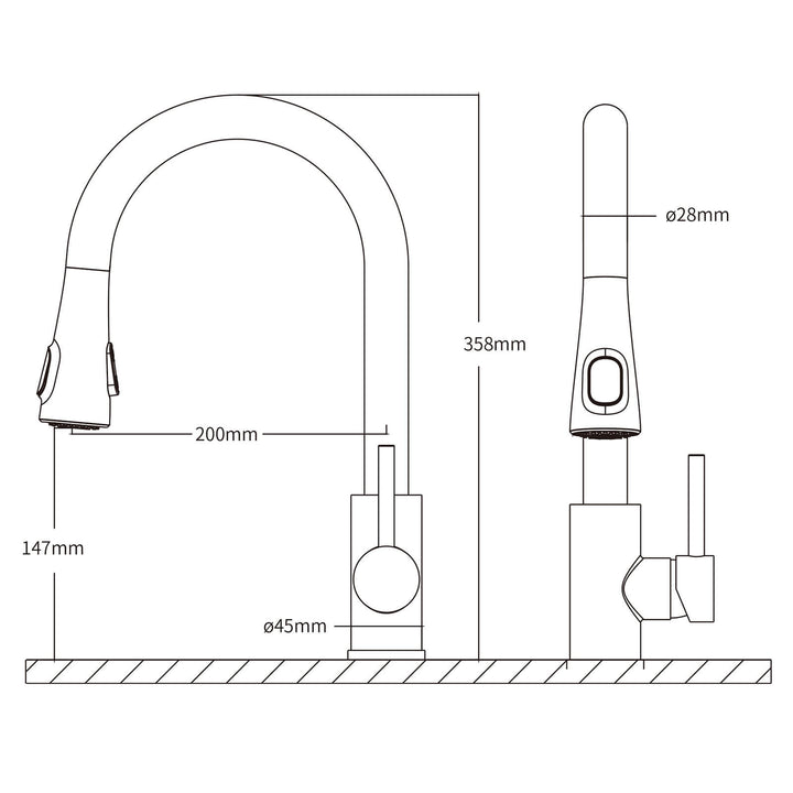 Lisslune | Kitchen faucet with 2 spray types, 360° swivel kitchen tap