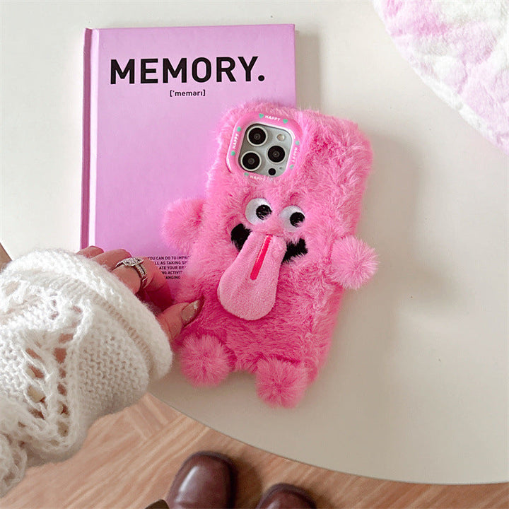 Lisslune | Funny Tongue Sticking Out Plush Phone Case For iPhone