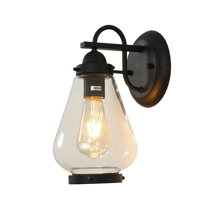 Lisslune | Clear Glass Black Wall Light Cone 1-Light Industrial Wall Lamp Light for Porch