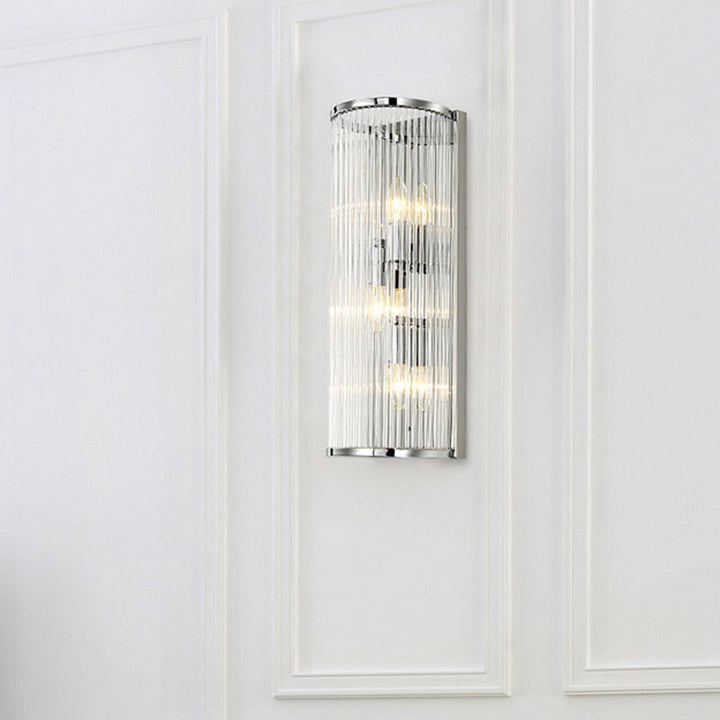Lisslune | 3 Heads Half Cylinder Flush Wall Sconce Contemporary Clear Crystal Tube Shade Wall Mounted Light
