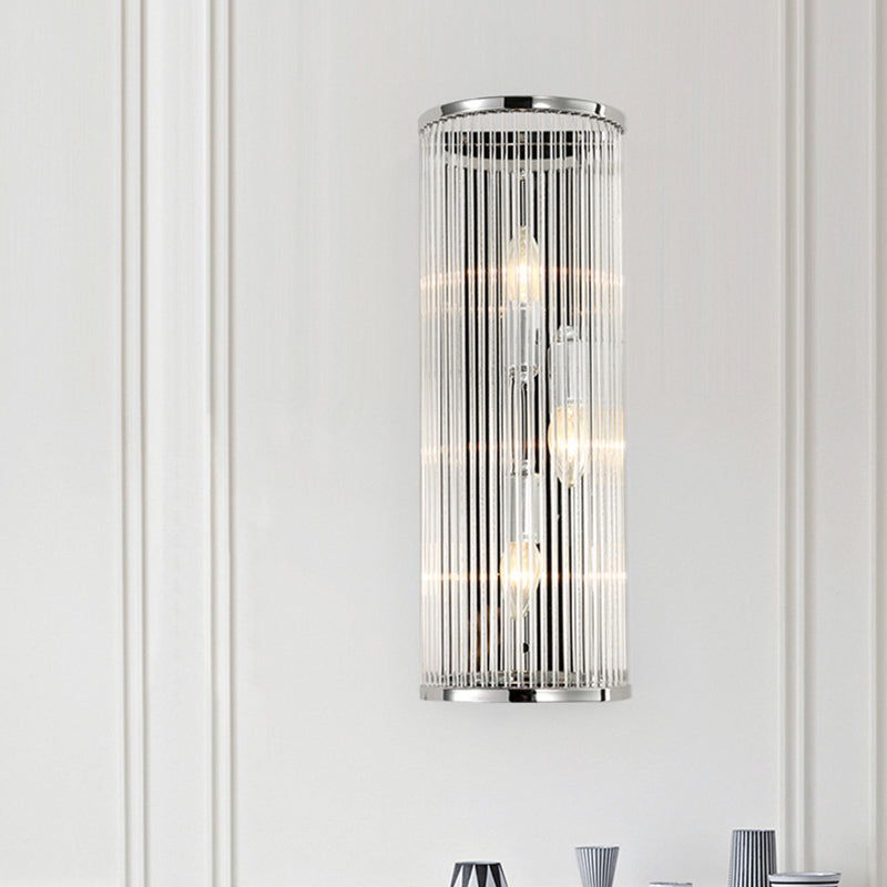 Lisslune | 3 Heads Half Cylinder Flush Wall Sconce Contemporary Clear Crystal Tube Shade Wall Mounted Light