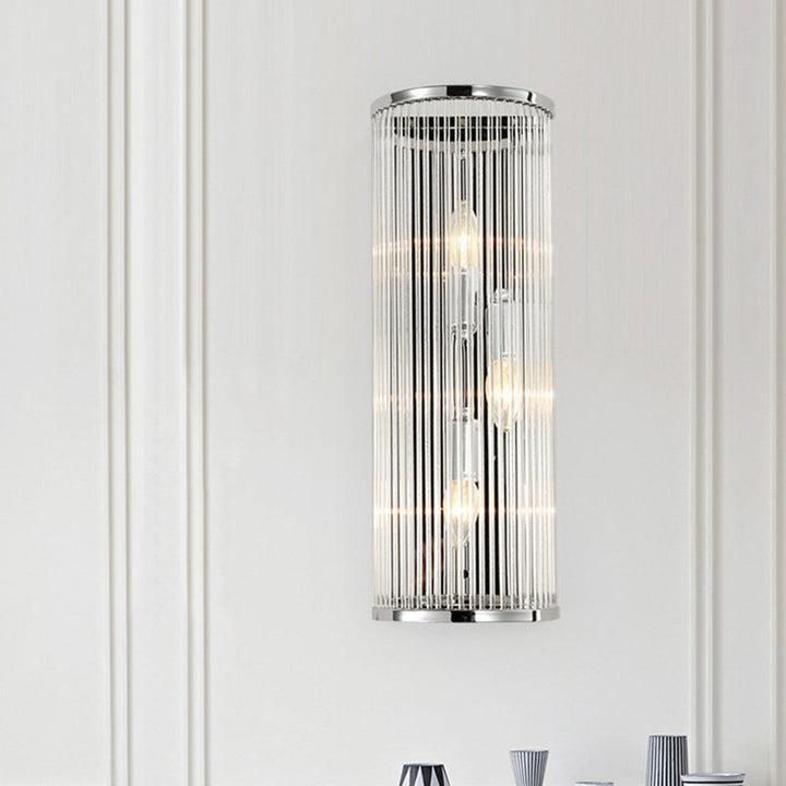 Lisslune | 3 Heads Half Cylinder Flush Wall Sconce Contemporary Clear Crystal Tube Shade Wall Mounted Light