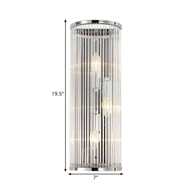 Lisslune | 3 Heads Half Cylinder Flush Wall Sconce Contemporary Clear Crystal Tube Shade Wall Mounted Light