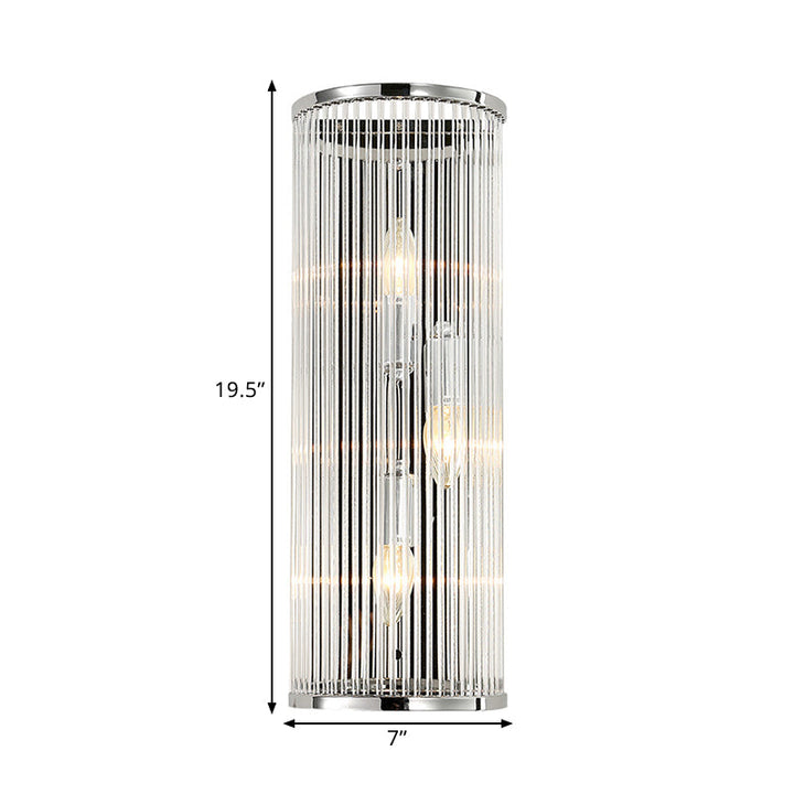 Lisslune | 3 Heads Half Cylinder Flush Wall Sconce Contemporary Clear Crystal Tube Shade Wall Mounted Light