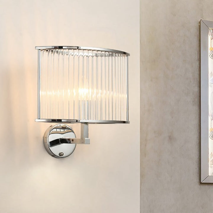 Lisslune | 1 Bulb Oblong Wall Lamp Modern Silver Finish Clear Crystal Tube Shade Wall Light Lighting