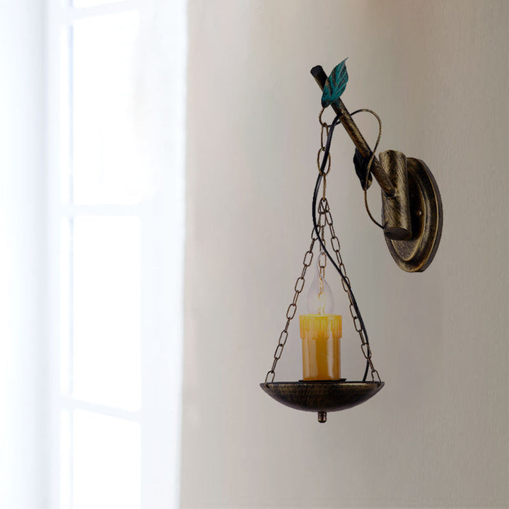Skørter | Rustic Loft Candle Wall Lamp Metal 1 Light Kitchen Wall Lighting in Aged Brass