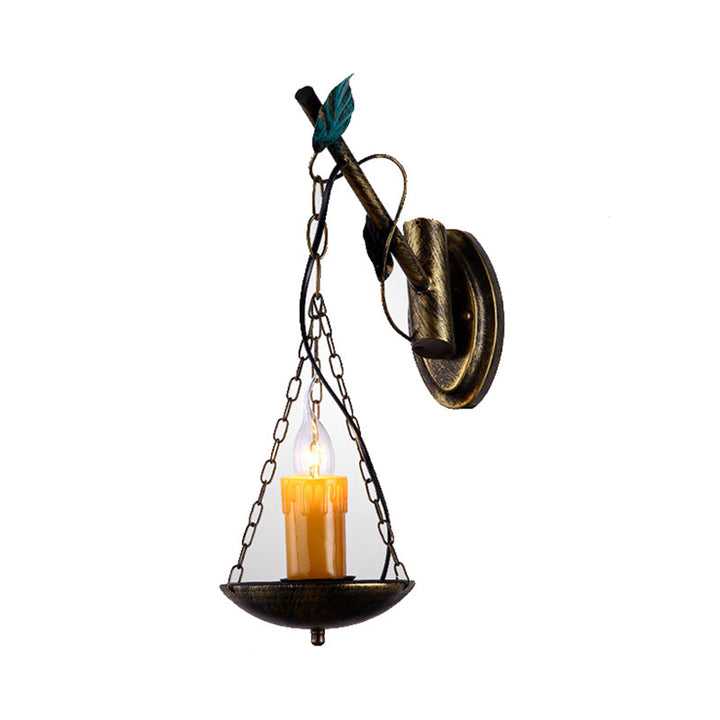 Skørter | Rustic Loft Candle Wall Lamp Metal 1 Light Kitchen Wall Lighting in Aged Brass