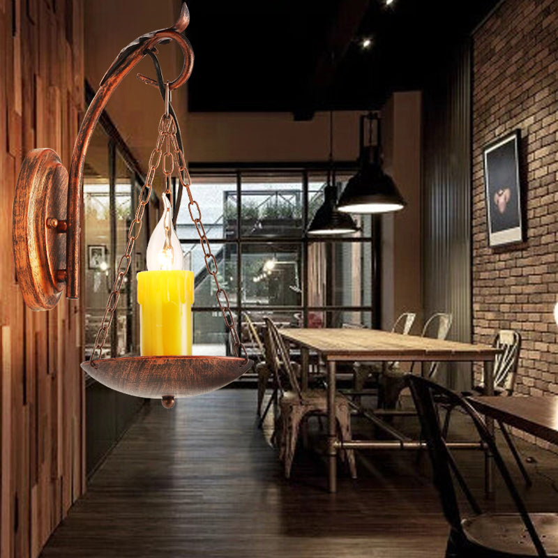 Skørter | Candle Strap Wall Light Rustic Lodge Metallic 1 Light Wall Lamp Lighting for Foyer
