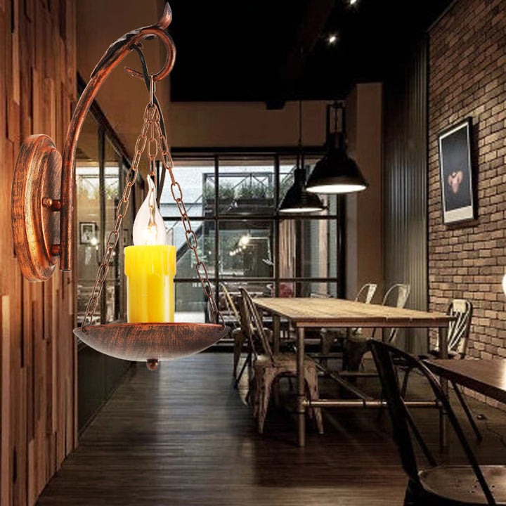 Skørter | Candle Strap Wall Light Rustic Lodge Metallic 1 Light Wall Lamp Lighting for Foyer
