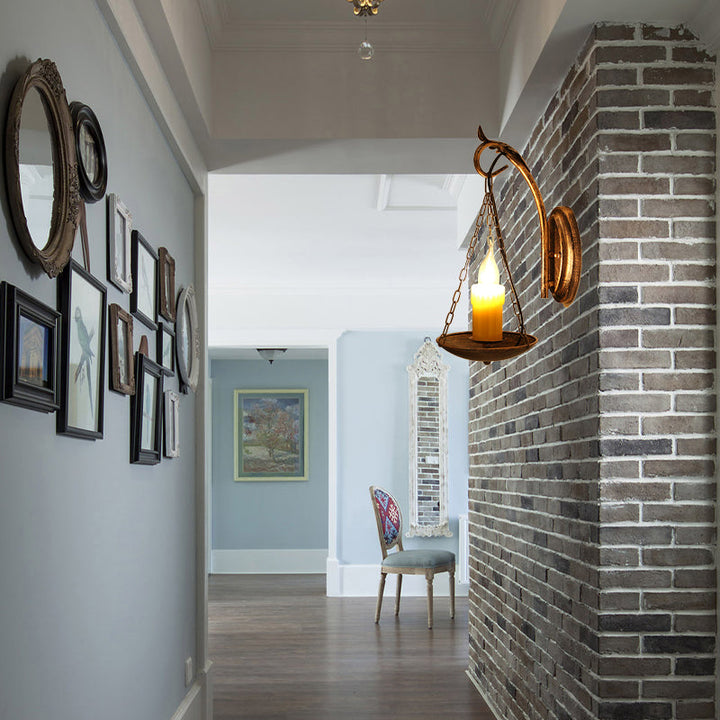 Skørter | Candle Strap Wall Light Rustic Lodge Metallic 1 Light Wall Lamp Lighting for Foyer