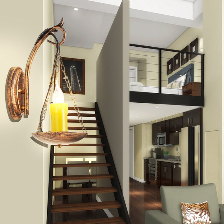 Skørter | Candle Strap Wall Light Rustic Lodge Metallic 1 Light Wall Lamp Lighting for Foyer