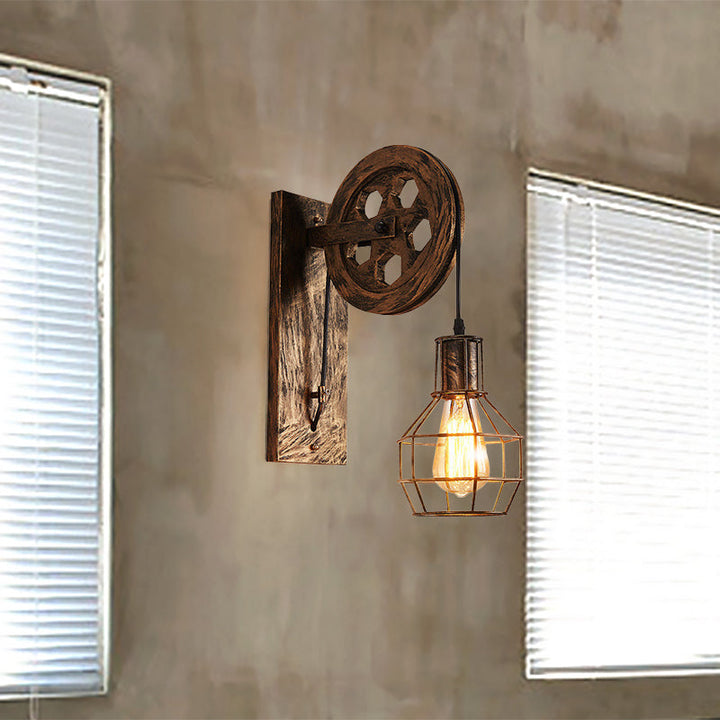 Skørter | Metal Orb Grid Cage Wall Lamp with Pulley Deco 1 Light Antique Wall Lamp in Bronze for Bar