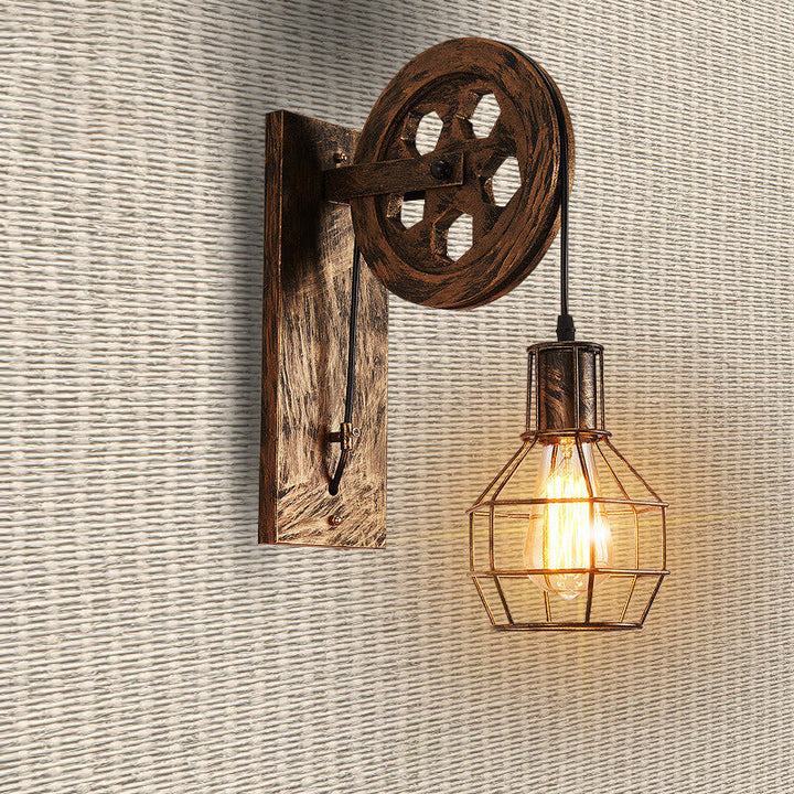 Skørter | Metal Orb Grid Cage Wall Lamp with Pulley Deco 1 Light Antique Wall Lamp in Bronze for Bar