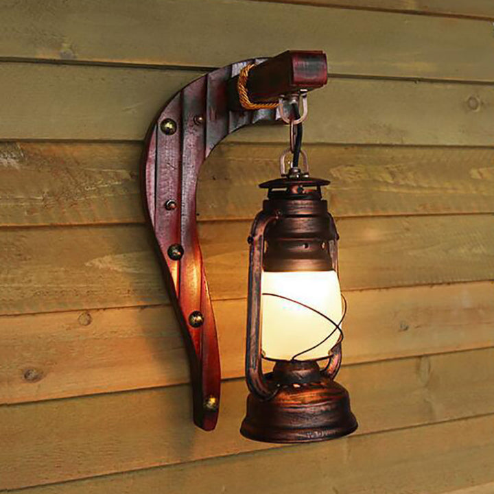 Skørter | Antique Copper One Light Wall Lamp Light Rustic Opal Glass Kerosene Lighting Fixture with Wooden Backplate