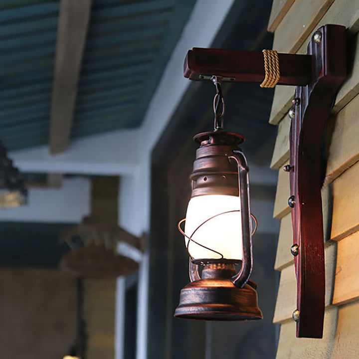 Skørter | Antique Copper One Light Wall Lamp Light Rustic Opal Glass Kerosene Lighting Fixture with Wooden Backplate