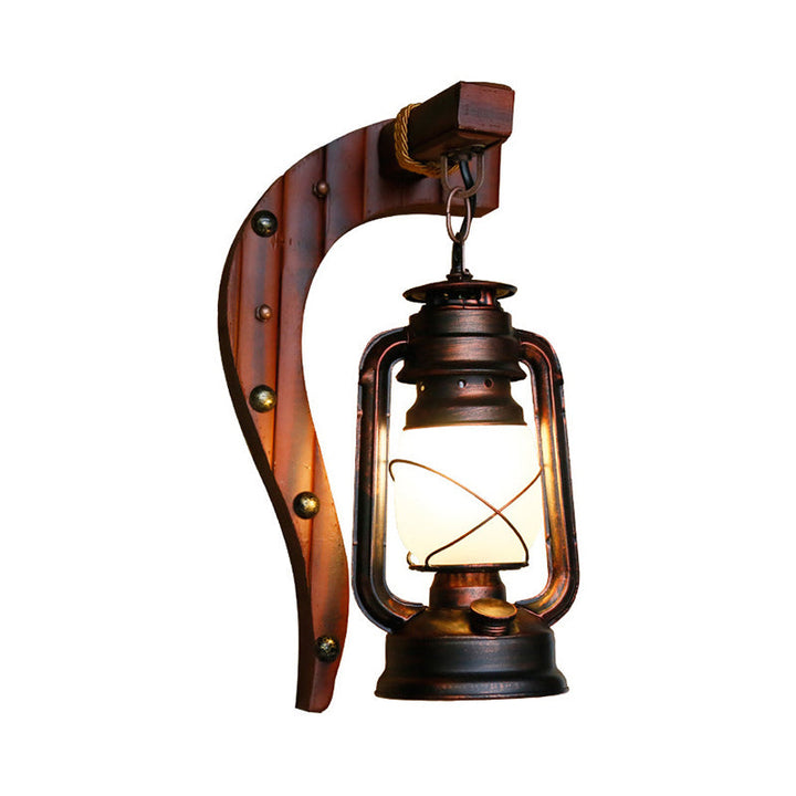 Skørter | Antique Copper One Light Wall Lamp Light Rustic Opal Glass Kerosene Lighting Fixture with Wooden Backplate