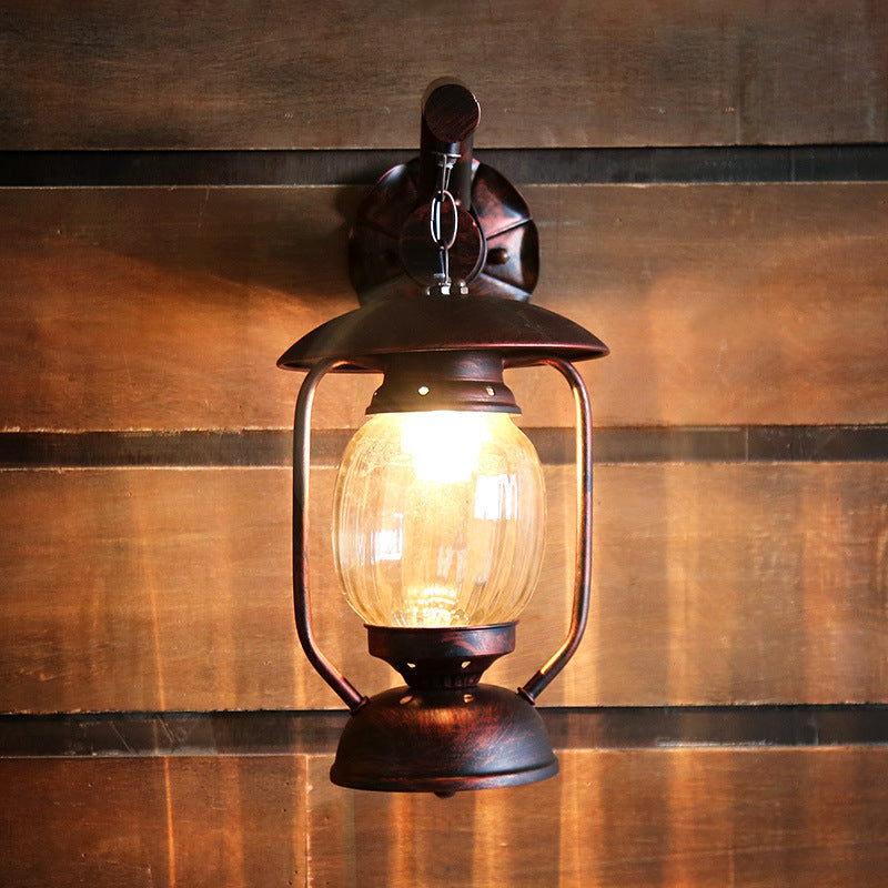 Skørter | Lantern Outdoor Wall Light Vintage Clear Glass 1 Light Antique Copper Wall Lamp