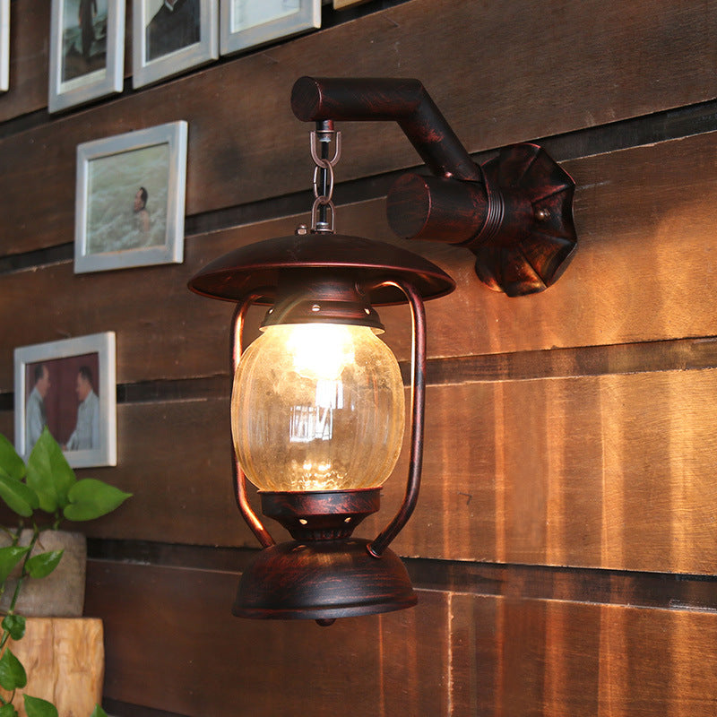 Skørter | Lantern Outdoor Wall Light Vintage Clear Glass 1 Light Antique Copper Wall Lamp