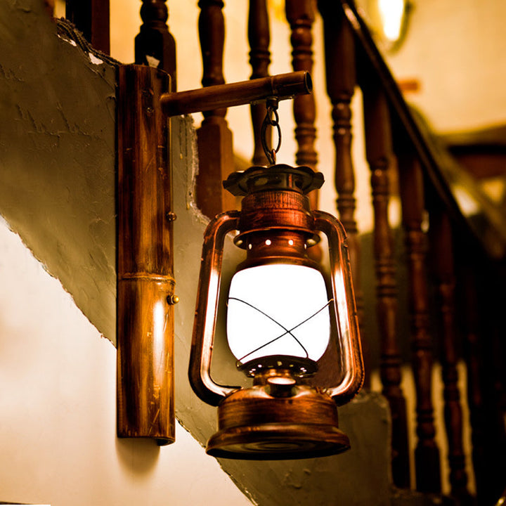Lisslune | 1 Light Clear Glass Wall Light Coastal Rust Lantern Corridor Lighting with Wooden Backplate
