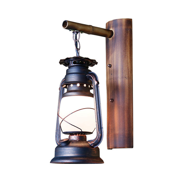 Lisslune | 1 Light Clear Glass Wall Light Coastal Rust Lantern Corridor Lighting with Wooden Backplate