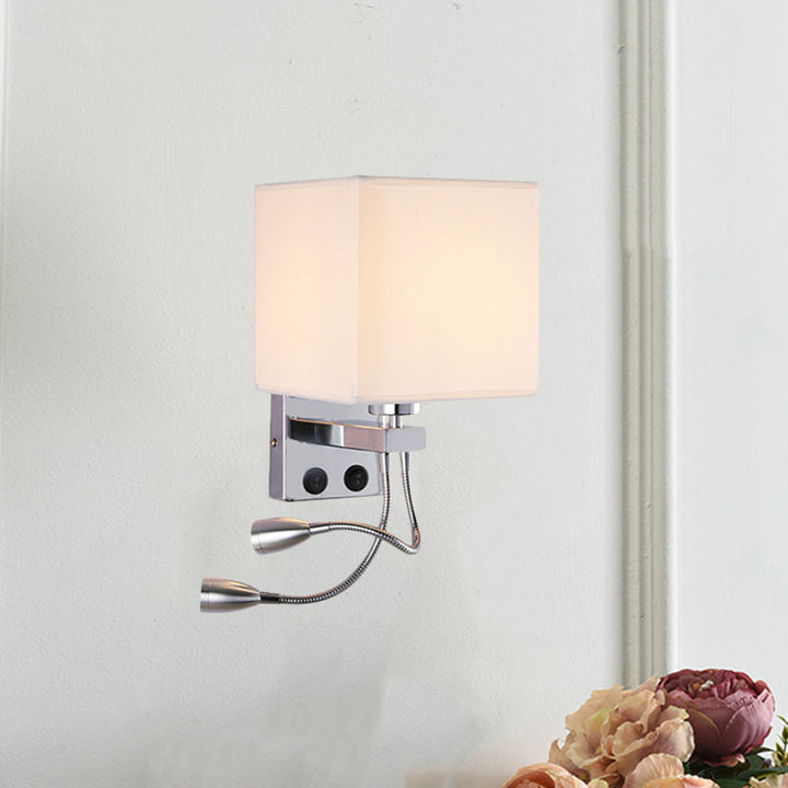 Lisslune | White/Black/Beige Cube Wall Lantern Lighting Modernism Fabric 1 Light Wall Mount Light