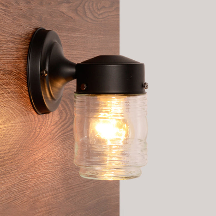 Lisslune | Cylindrical Clear Glass Wall Lamp Modern 1 Light Black/White Wall Mounted Light Fixture